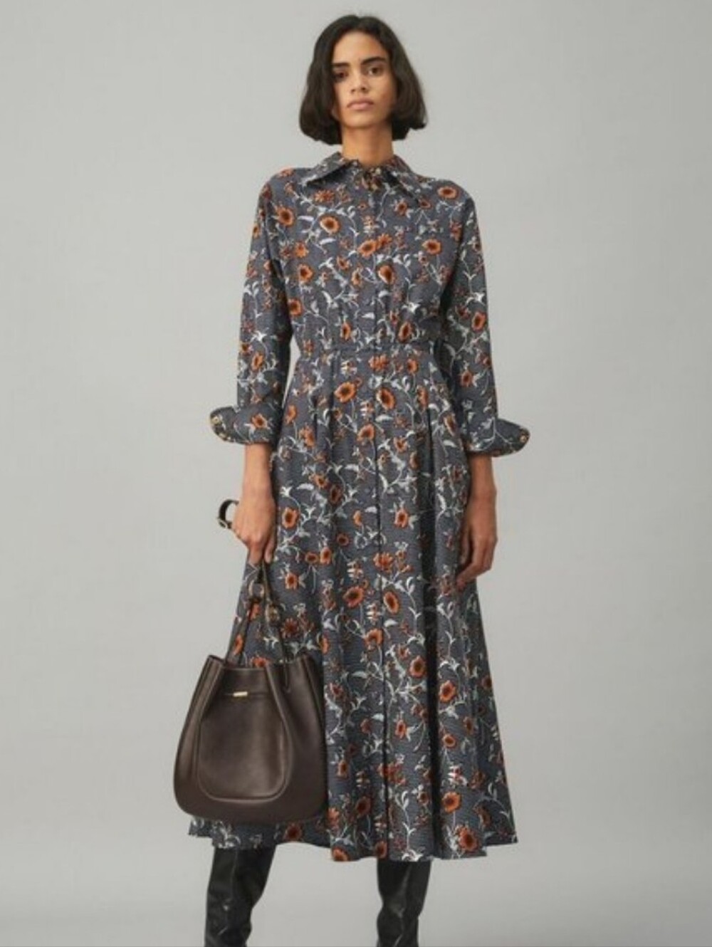 TORY BURCH ELEANOR FLORAL SILK TAFFETA SHIRT DRESS